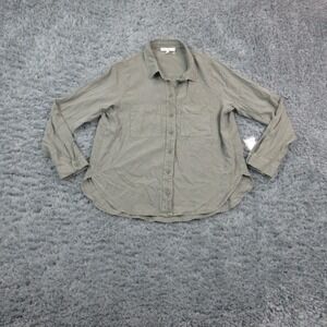 Pale Sky Shirt Womens Medium Green Lyocell Button Front Long Sleeve Top NWT